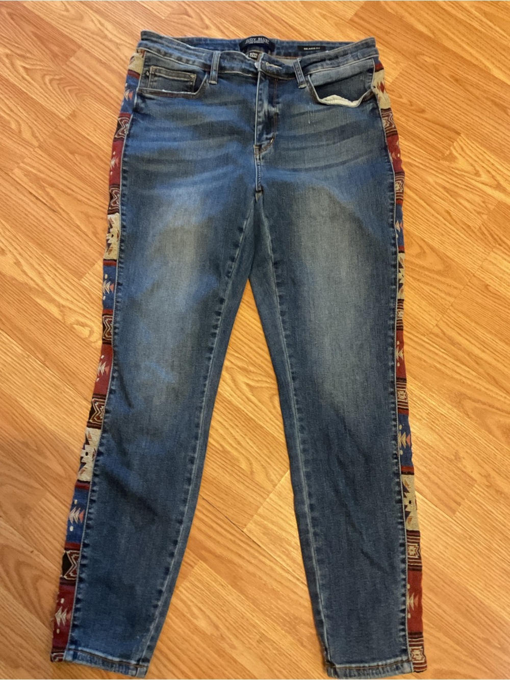 JUDY BLUE Denim Women's Jeans with Aztec Side Trim RELAX FIT MIDRISE 15/32